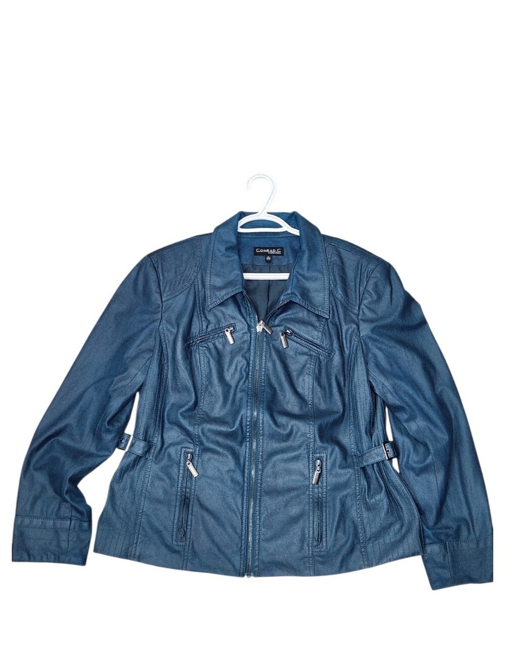 Conrad C Collection Vintage Women's Blue Faux Leather Light Zip-Up Jacket Sz 14 - Picture 2 of 16